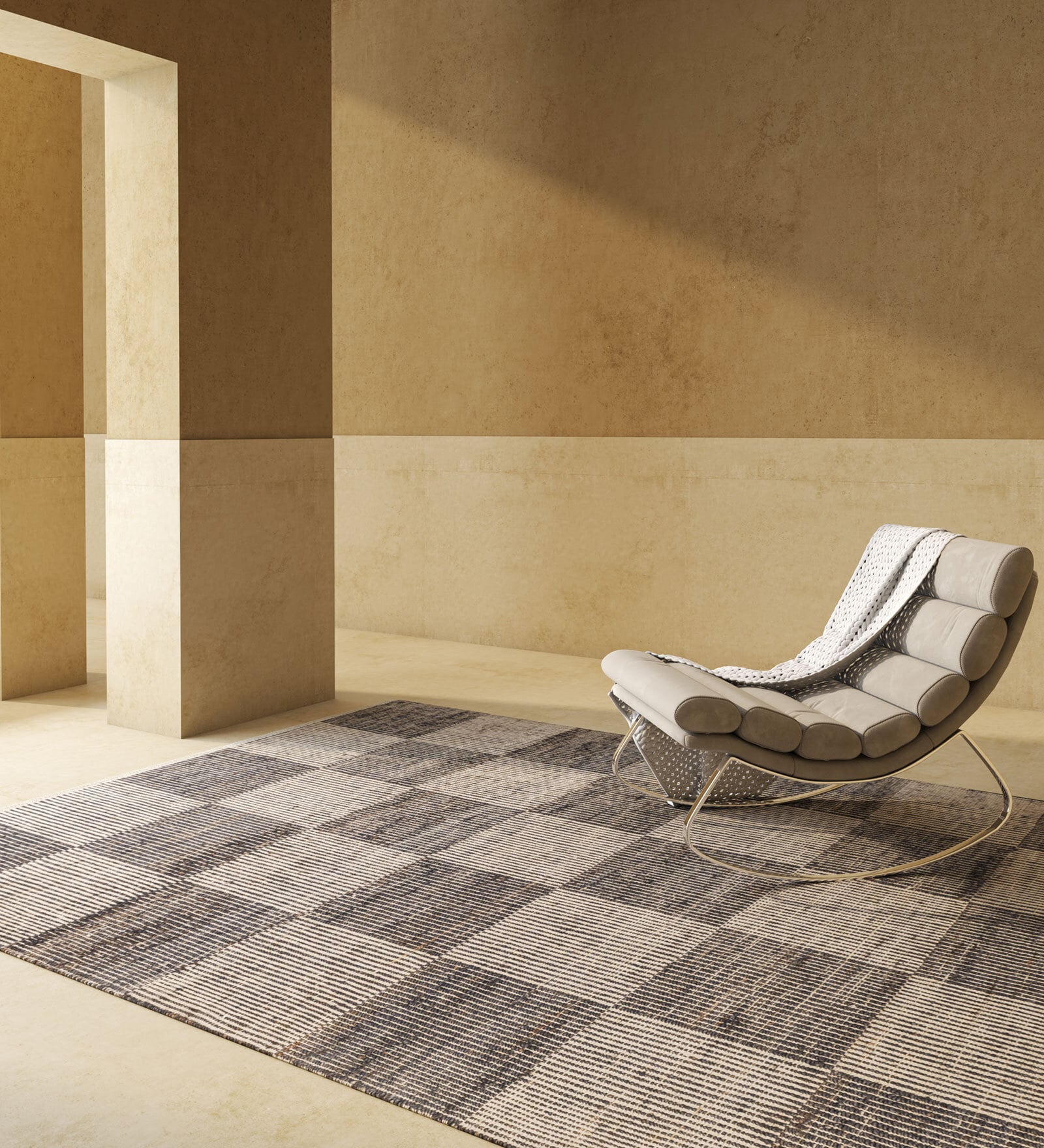 Soft Chess Checkered Rug 5'6X7'6 ft| Tan & Ebony Carpet Dhurrie