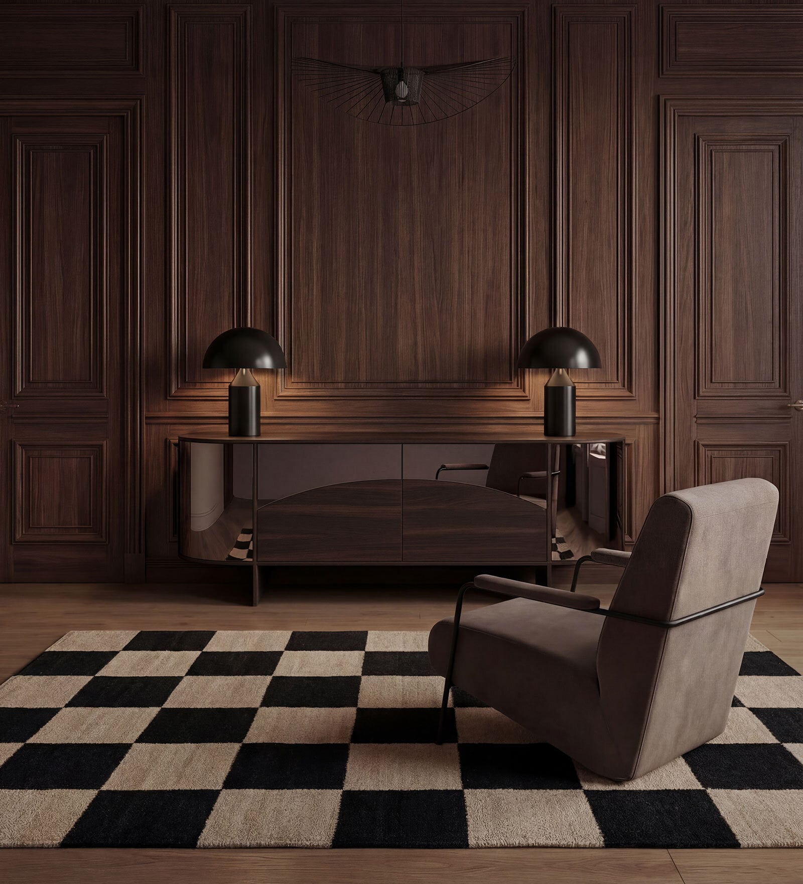 Soft Chess Checkered Rug 5X8 ft| Natural & Ebony Carpet Dhurrie