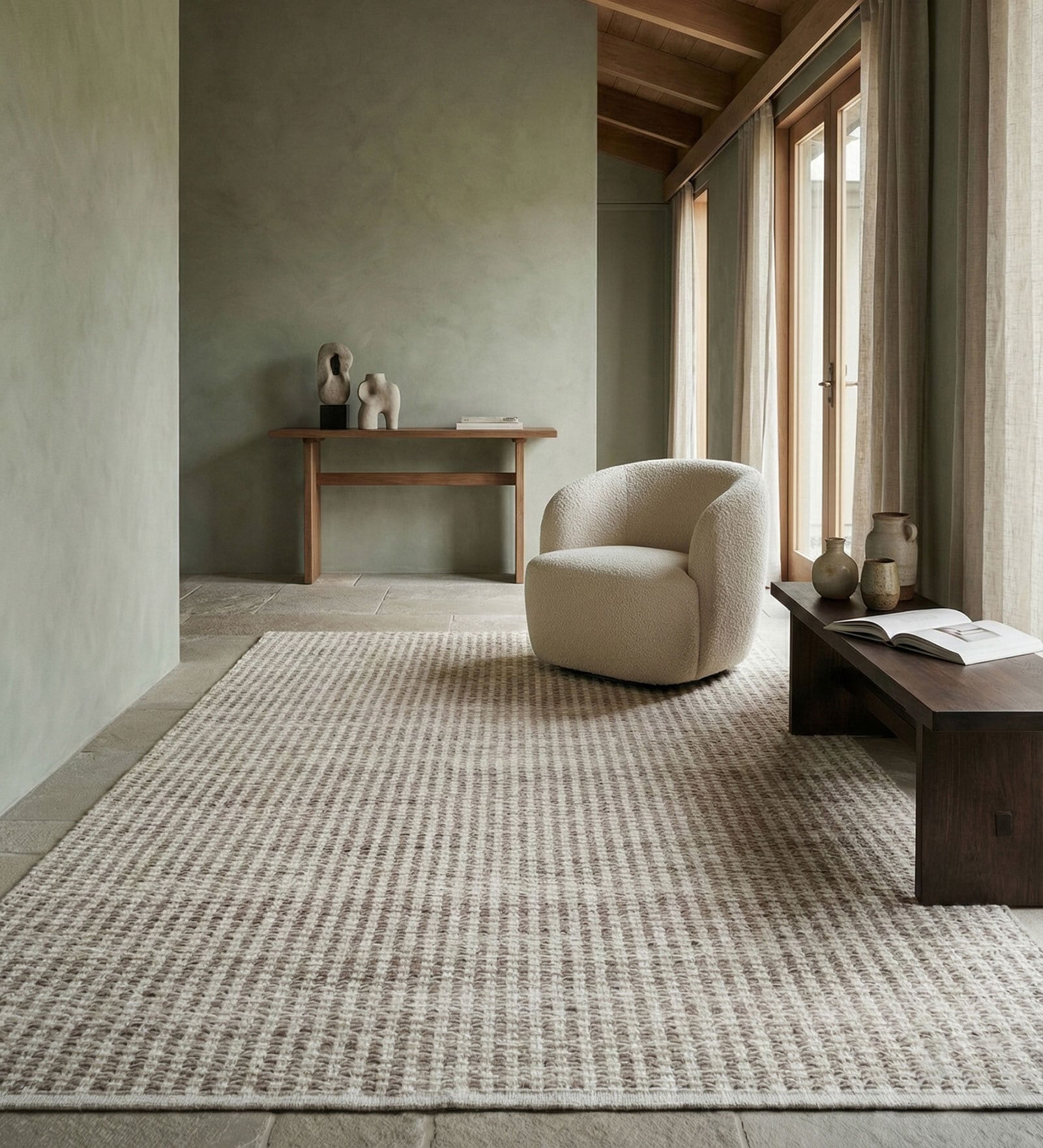 Soft Geometric Braided Rug 5X8 ft| Beige & White Carpet Dhurrie