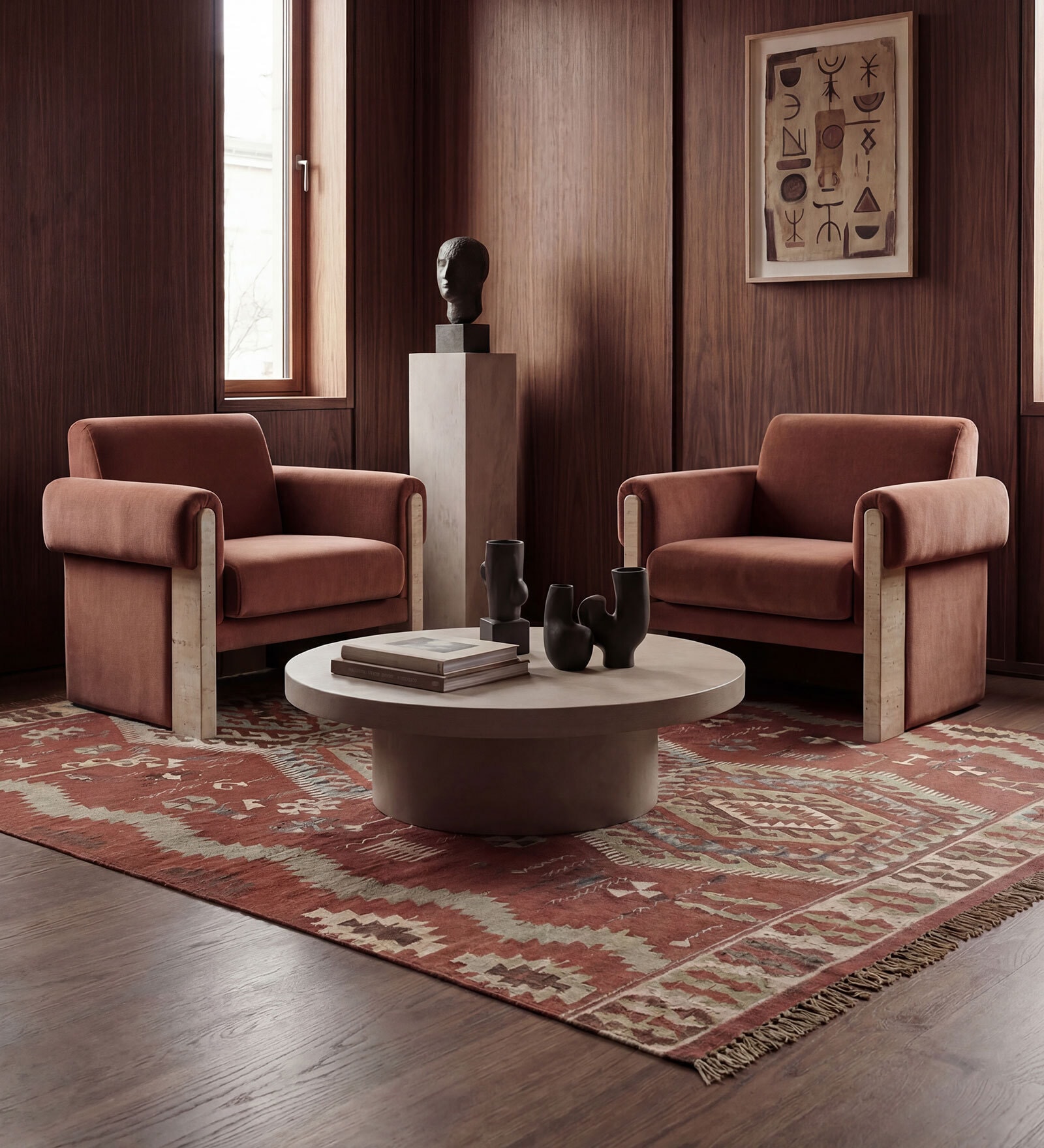 Soft Geometric Motif Rug 9X12 ft| Orange & Oasis Green Carpet Dhurrie