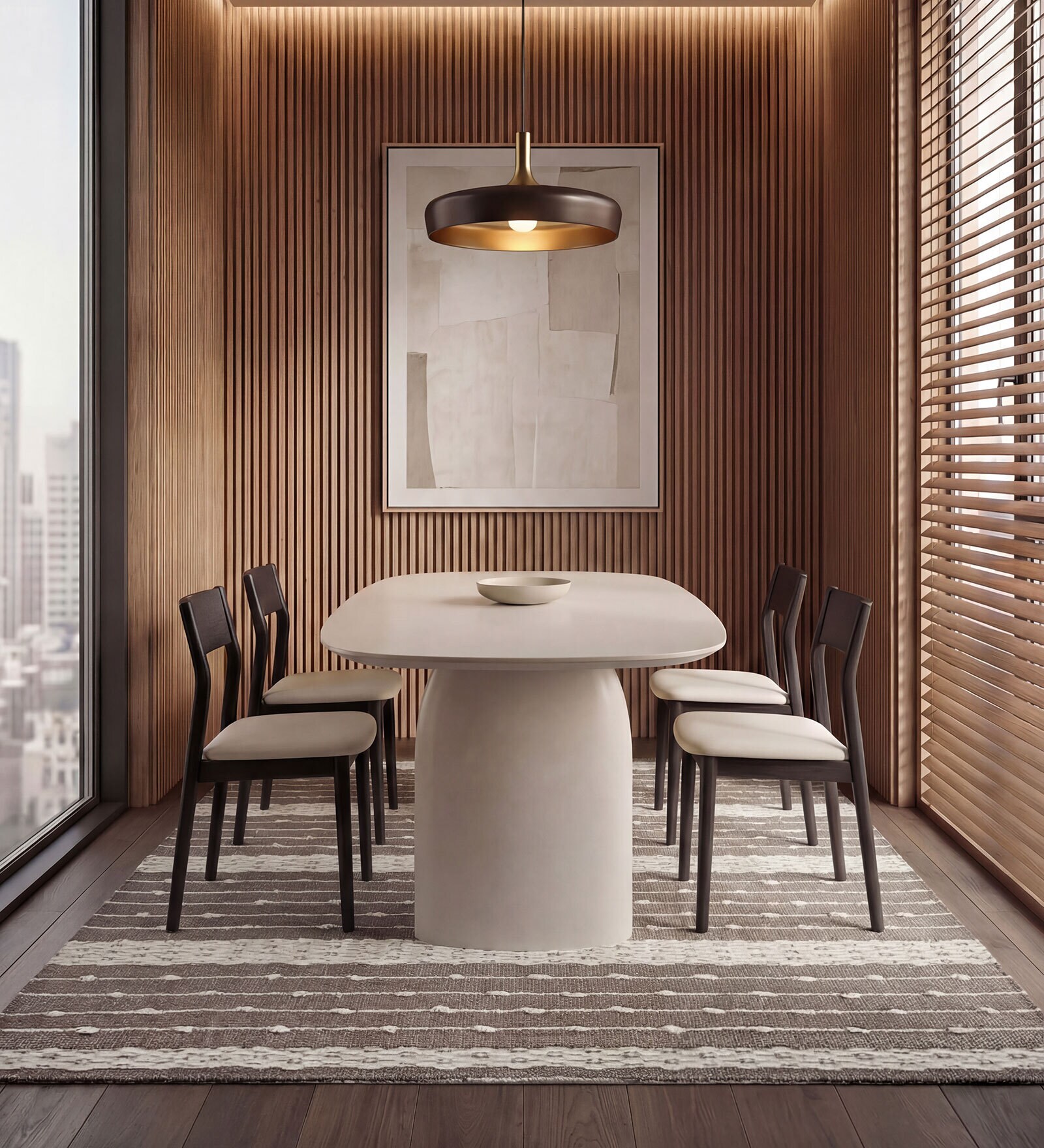 Soft Linked Striped Trellis Rug 3X5'6 ft| Leather Brown & White Carpet Dhurrie