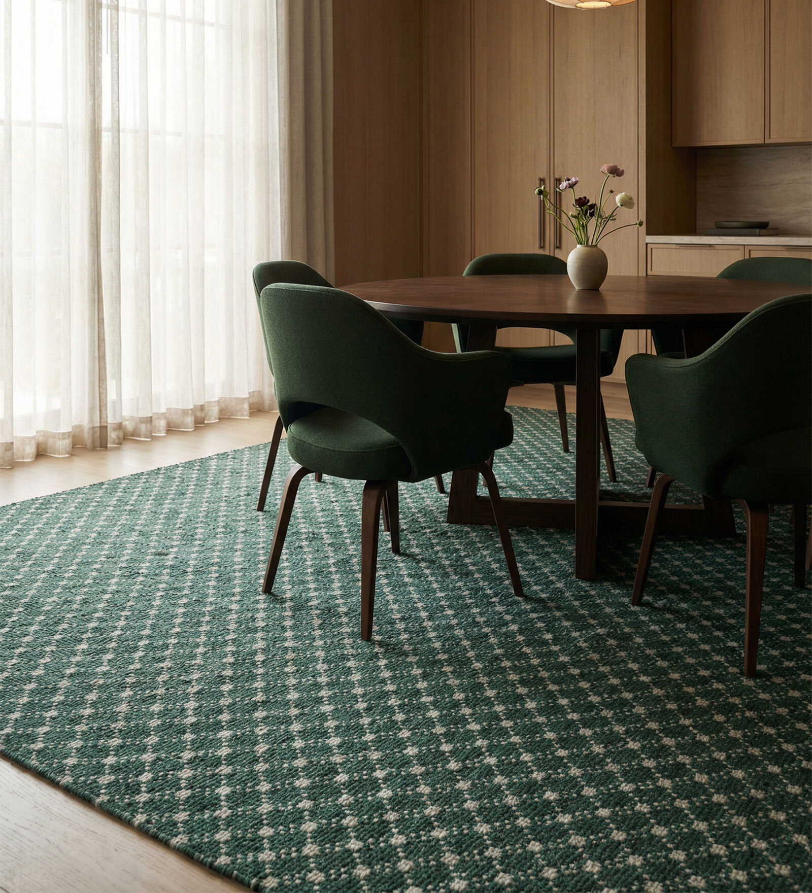 Soft Trellis Rug 5X6'6 ft| Treetop & White Carpet Dhurrie