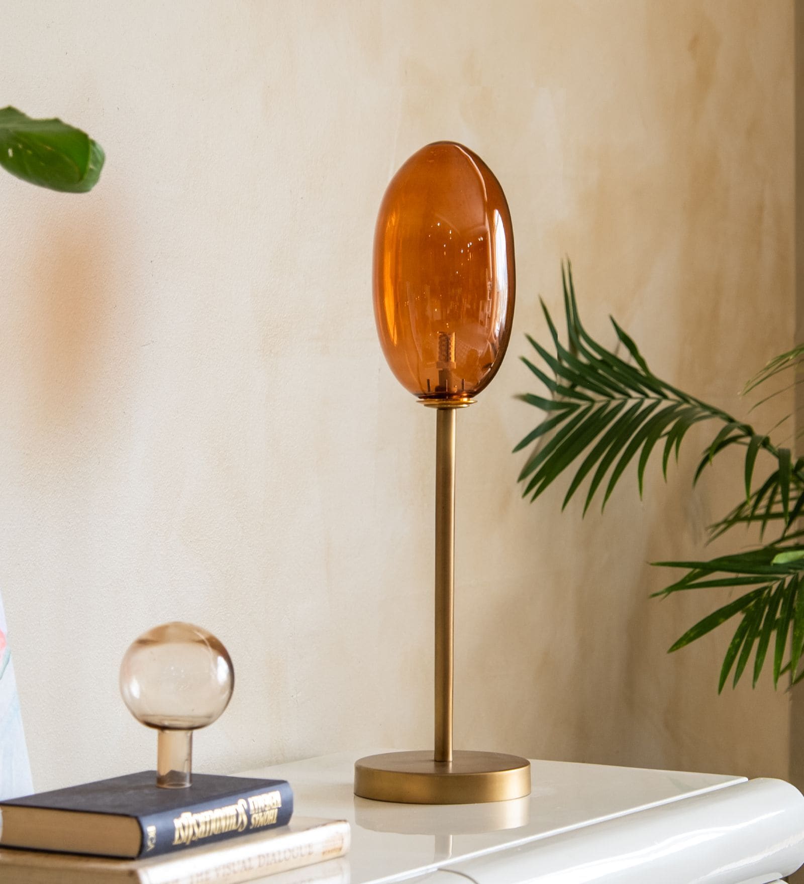 Astra Gold Metal & Glass Table Lamp with Amber Shade Astra Gold Metal & Glass Table Lamp with Amber Shade