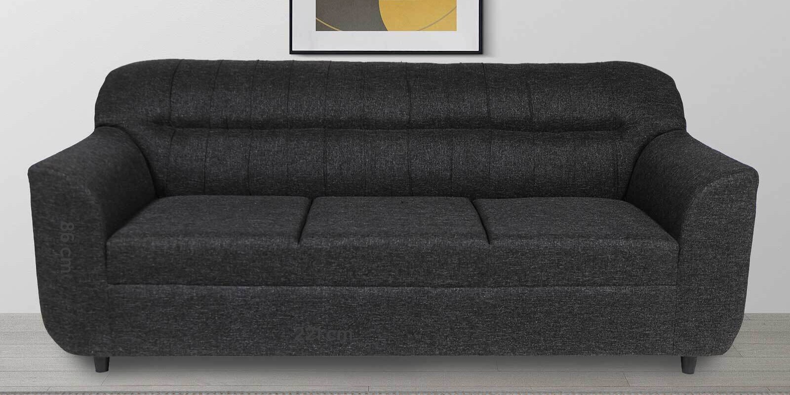 Ashen Fabric 3 Seater Sofa in Charcoal Grey Colour