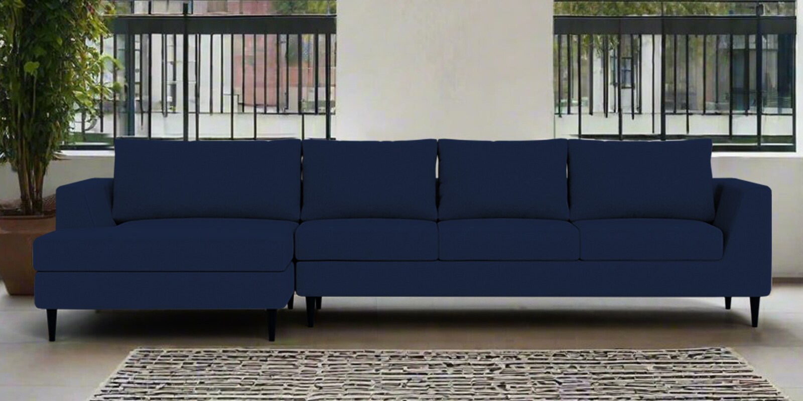 Asher Fabric RHS Sectional Sofa In indigo Colour