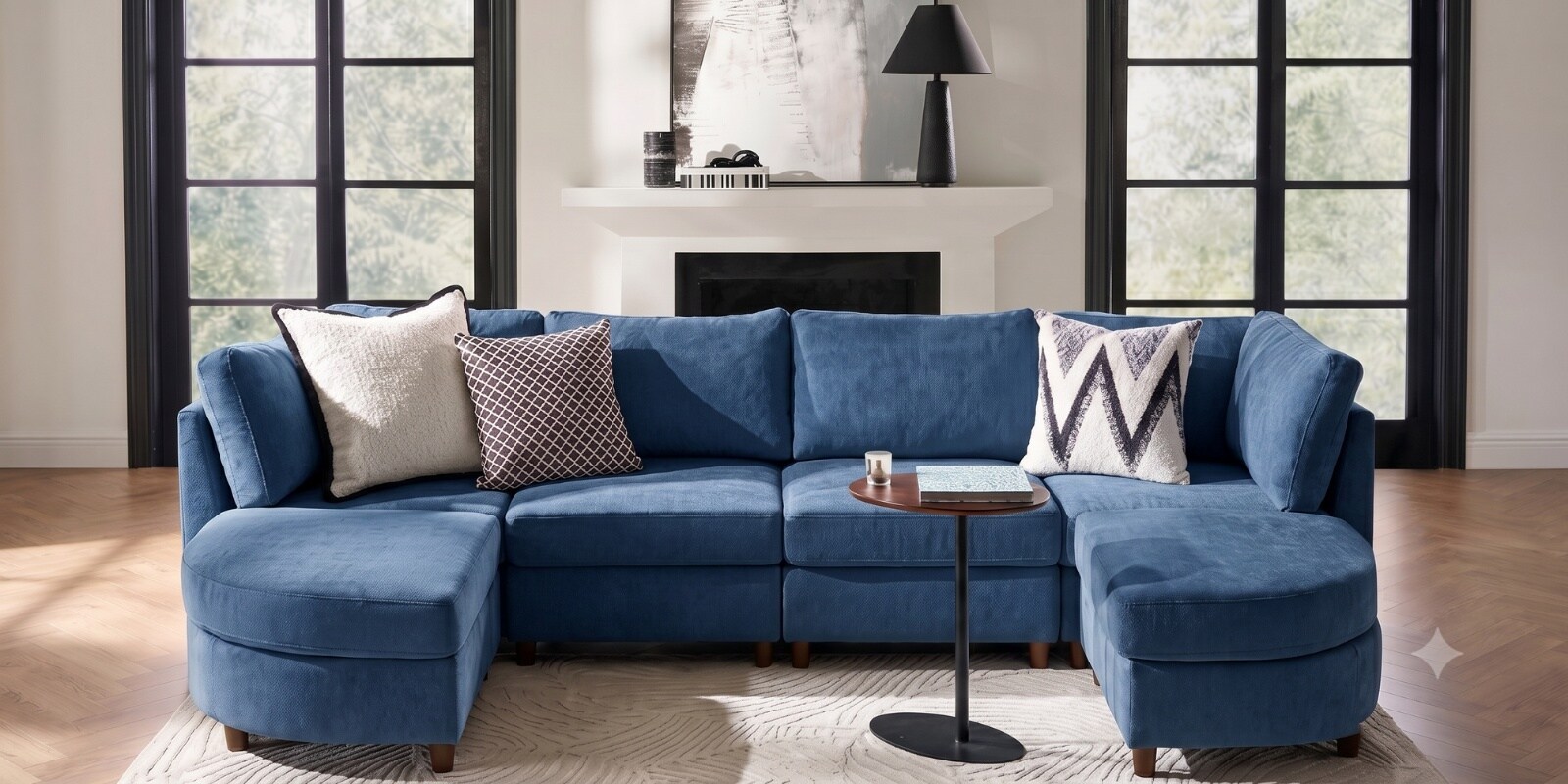 Aspen Retreat Deep Seating Sectional Sofa In Blue Color