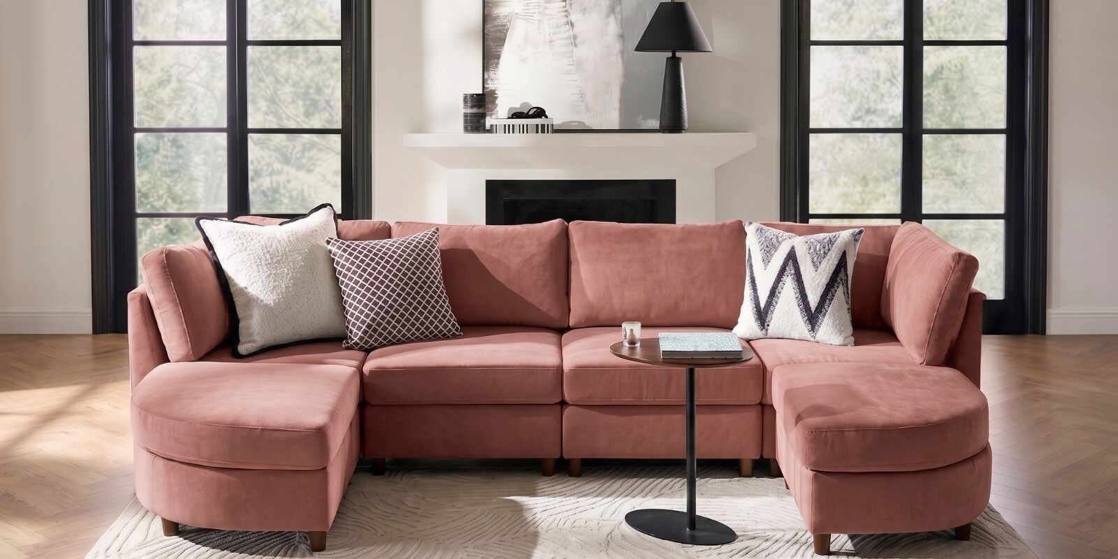 Aspen Retreat Deep Seating Sectional Sofa In Blush Pink Color