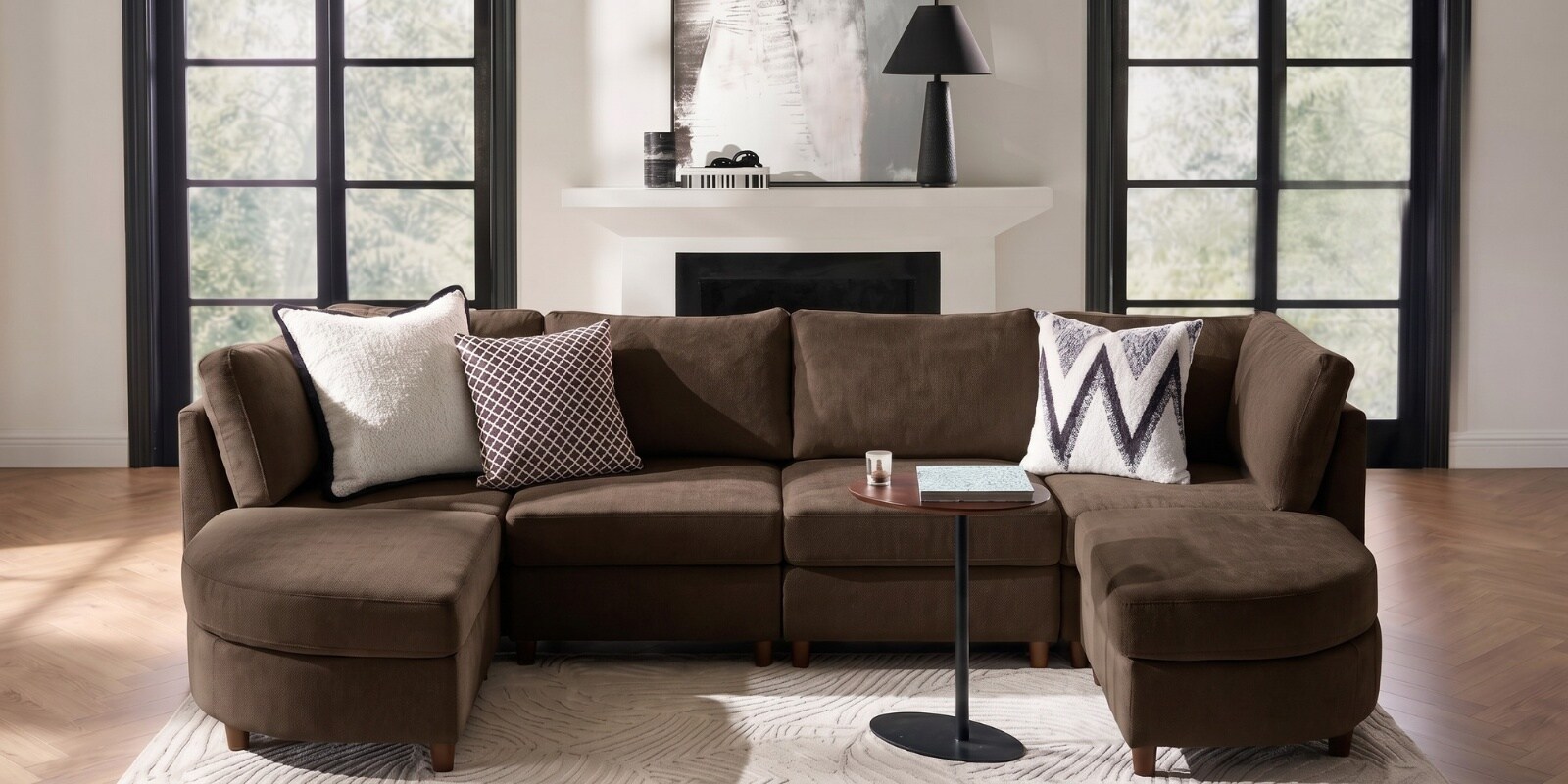 Aspen Retreat Deep Seating Sectional Sofa In Dark Brown Color