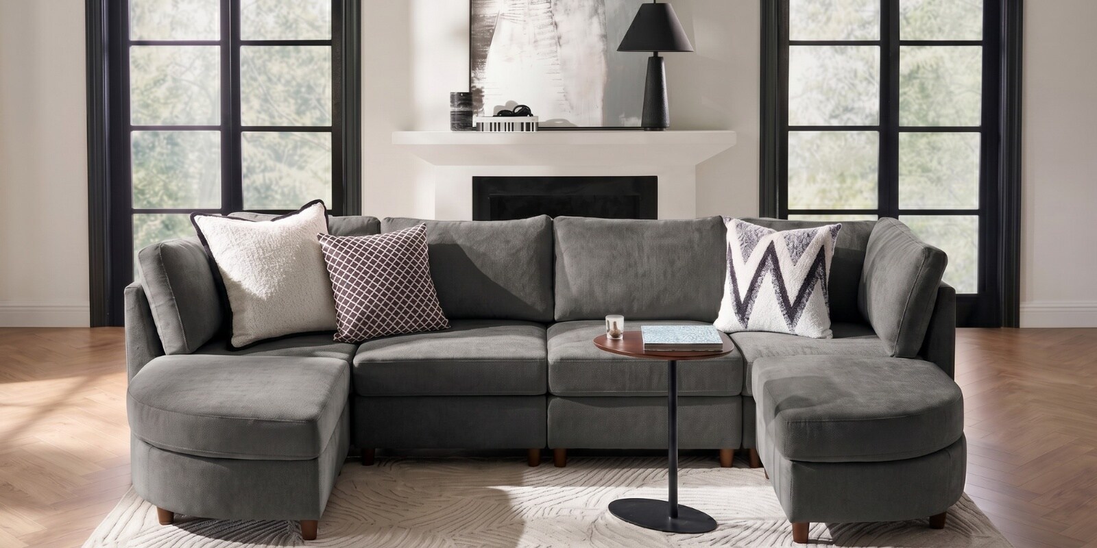 Aspen Retreat Deep Seating Sectional Sofa In Dark Grey Color