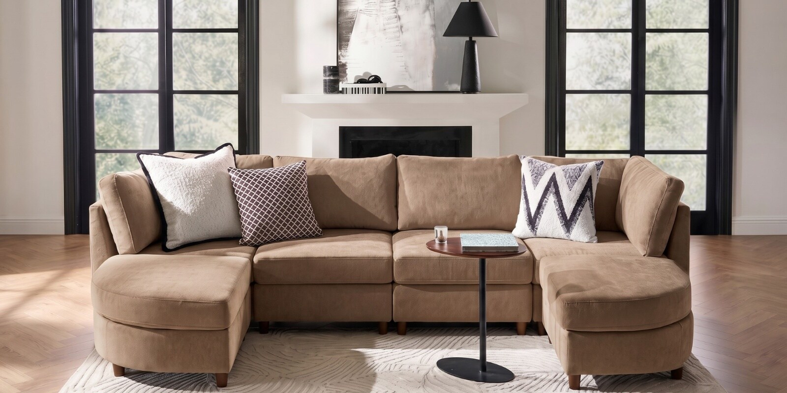 Aspen Retreat Deep Seating Sectional Sofa In Light Brown Color