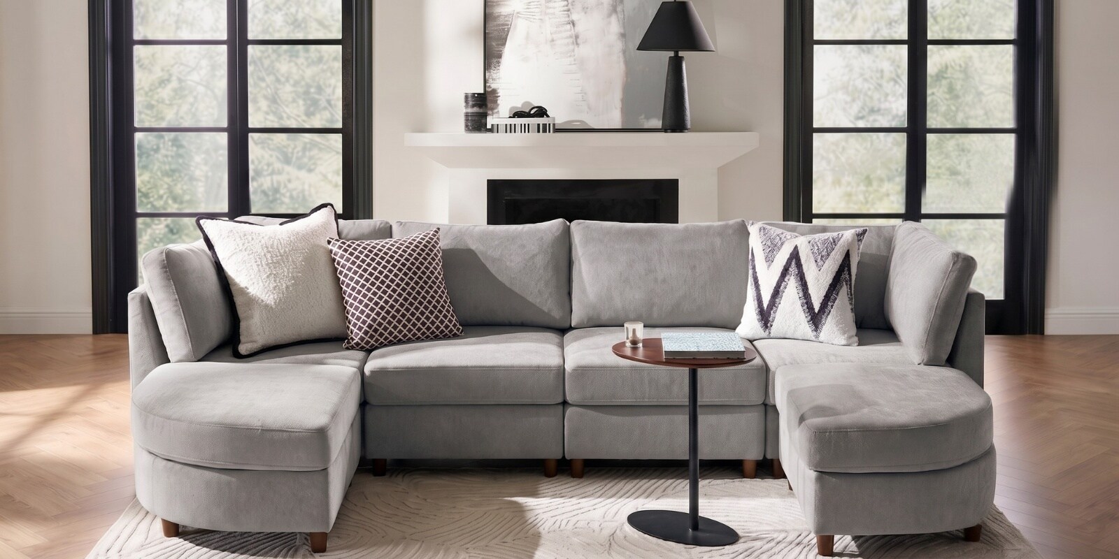 Aspen Retreat Deep Seating Sectional Sofa In Light Grey Color