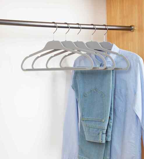 Ash Grey Premium Rubberised Hangers with Non-Slip Grip, Slim Ergonomic Design, and Durable Matte Finish - Set of 5