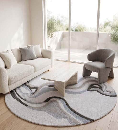 Ash Grey Beige Natural Wool 4 X 4 Feet Square Carpet-image-32