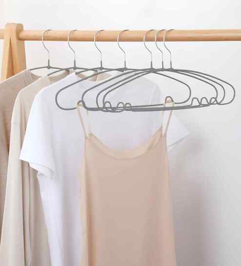 Ash Grey High-Quality PVC-Coated Metal Shirt and Trouser Hanger with Non-Slip Coating, Swivel Hook, and Ergonomic Ends Set of 5