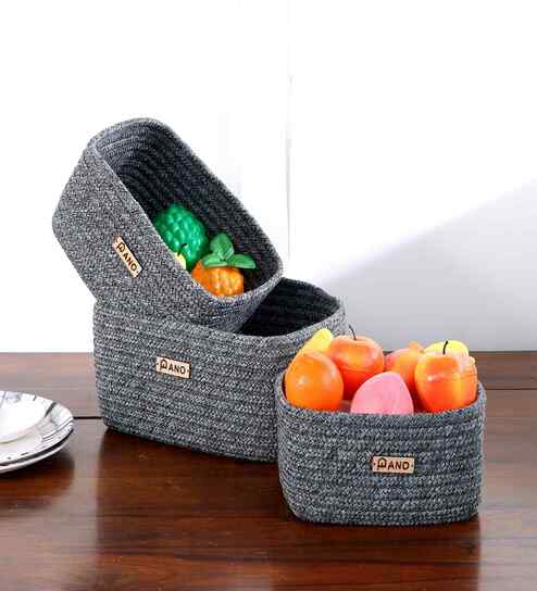 Ash Grey Polypropelyene Braided Tri Color Storage Basket