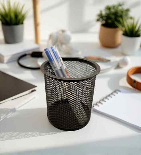 Ash Grey Round Metal Mesh Pen Stand