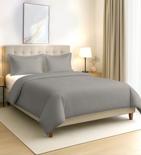 Ash Grey Solid 400 TC Cotton Double Sized Duvet Cover