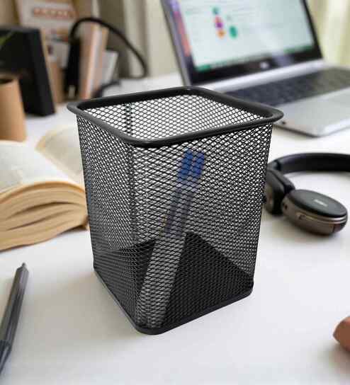 Ash Grey Square Metal Mesh Pen Stand