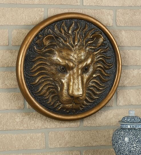 Lion Head Wall Art Showpieces (Black & Gold, 26.7cm)