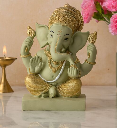 Lord Ganesha With Base - Green, 15cm