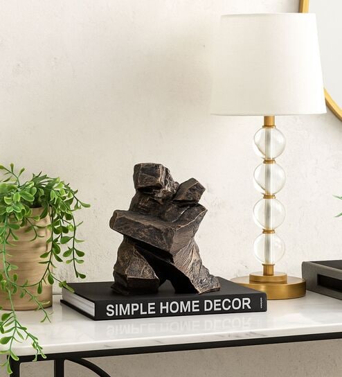 Modern Stone Finish Martial Art Sculpture Figurine (Gold, 25.6cm)