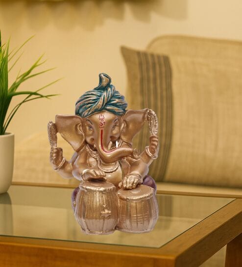 Pagadi Tabla Music Ganesha - Gold & Red, 17cm