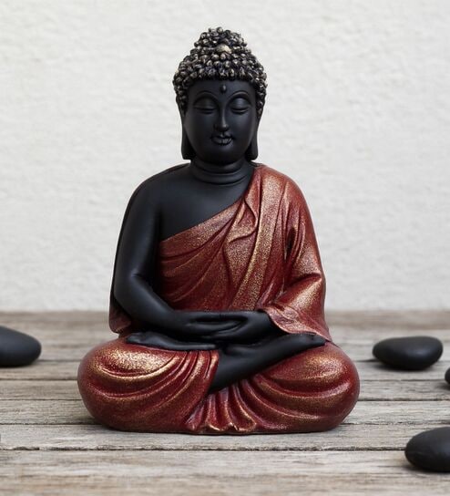Small Meditating Buddha - Black & Red, 13.5cm