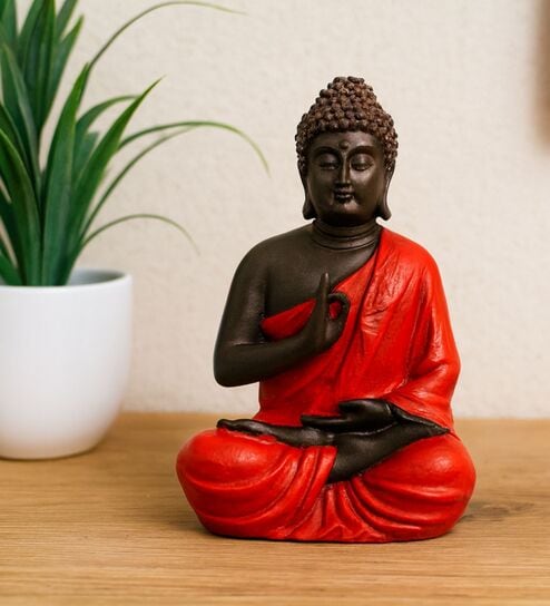 Small Teaching Buddha - Brown & Red, 14.3cm