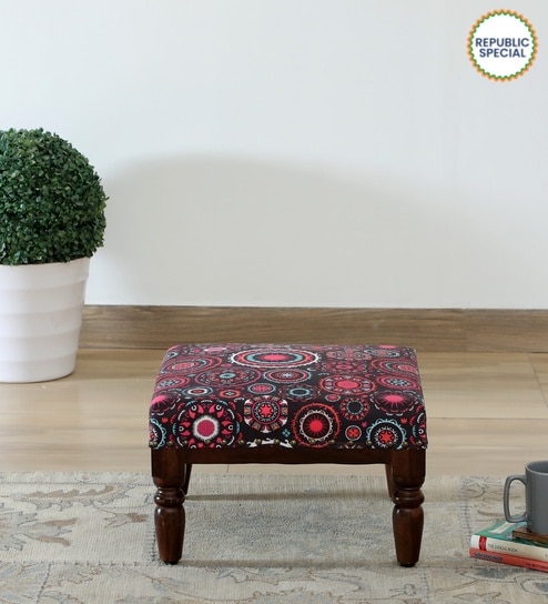 Asita Sheesham Wood Foot Stool In Provincial Teak Finish