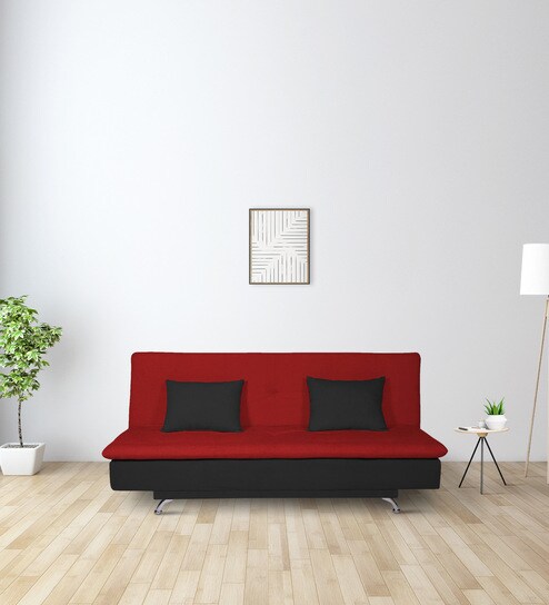 Buy Aspen Fabric Convertible Sofa Cum Bed in Red Black Colour at