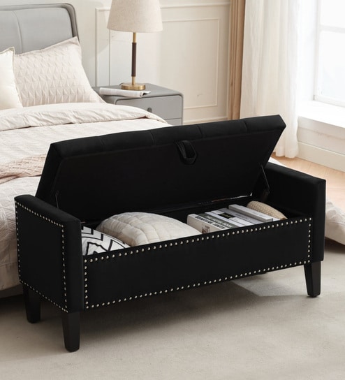 Aspen Fabric Premium Storage Ottoman Ottoman in Black Colour