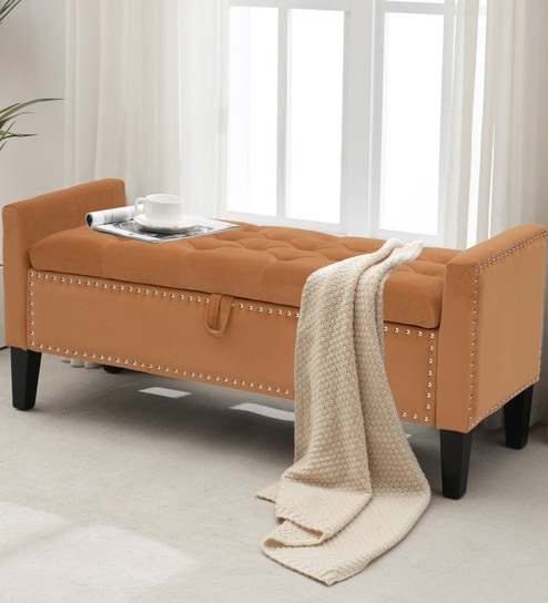 Aspen Fabric Premium Storage Ottoman Ottoman in Light Brown Colour