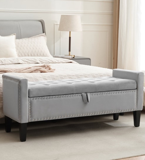 Aspen Fabric Premium Storage Ottoman Ottoman in Light Frey Colour