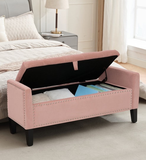 Aspen Fabric Premium Storage Ottoman Ottoman in Pink Colour