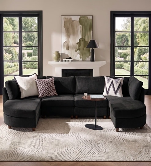 Aspen Retreat Deep Seating Sectional Sofa In Black Color