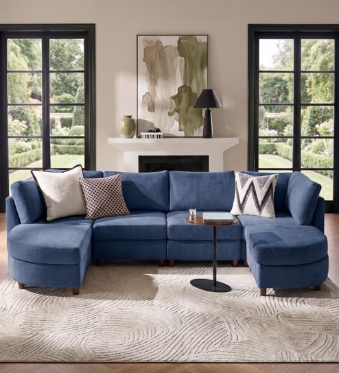 Aspen Retreat Deep Seating Sectional Sofa In Blue Color