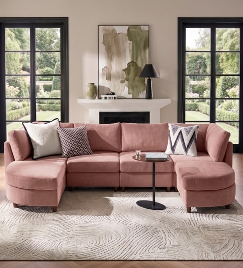 Aspen Retreat Deep Seating Sectional Sofa In Blush Pink Color