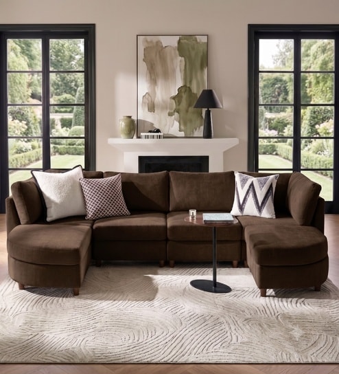 Aspen Retreat Deep Seating Sectional Sofa In Dark Brown Color