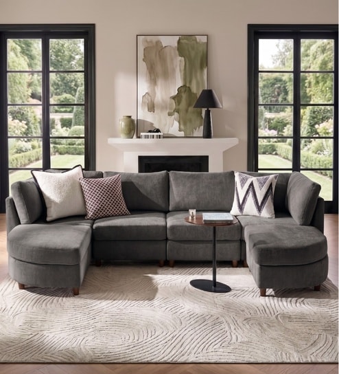 Aspen Retreat Deep Seating Sectional Sofa In Dark Grey Color
