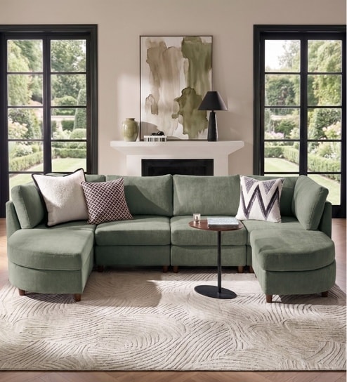 Aspen Retreat Deep Seating Sectional Sofa In Frosty Green Color