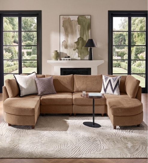 Aspen Retreat Deep Seating Sectional Sofa In Light Brown Color