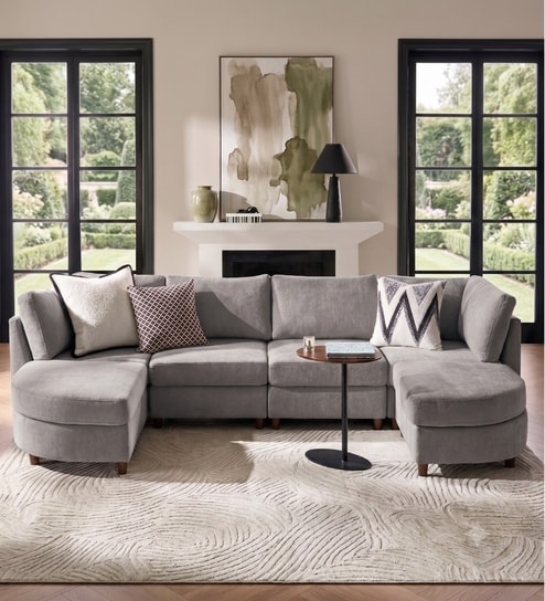 Aspen Retreat Deep Seating Sectional Sofa In Light Grey Color