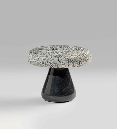 Assam Chai Black Marble Stool In Black Finish