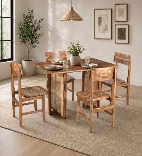 Assen Acacia Wood 4 Seater Dining Set In Natural Finish