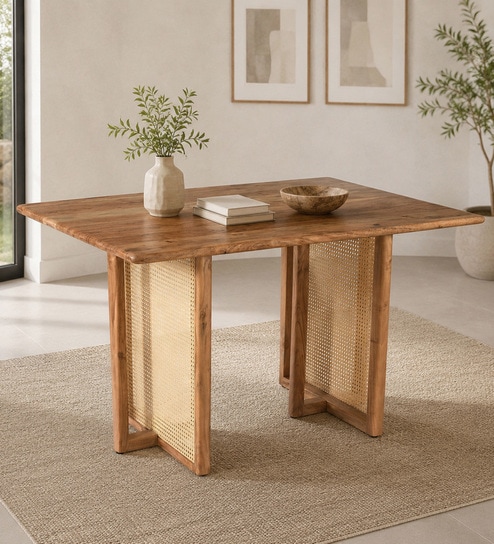 Assen Acacia Wood 4 Seater Dining Table In Natural Finish