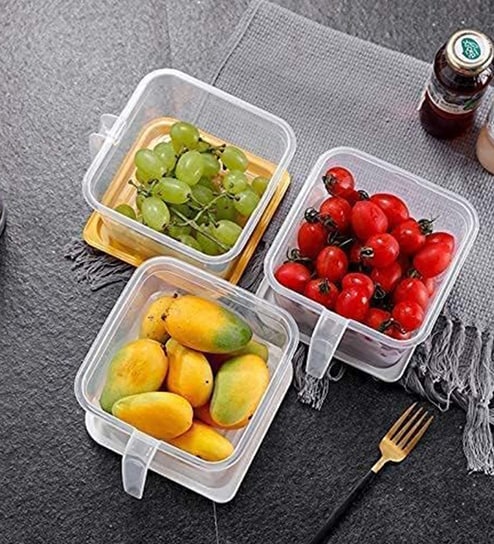 Fridge Storage Boxes (Pack Of 6) Organizer With Handle, Airtight Lid, And Removable Drain Basket