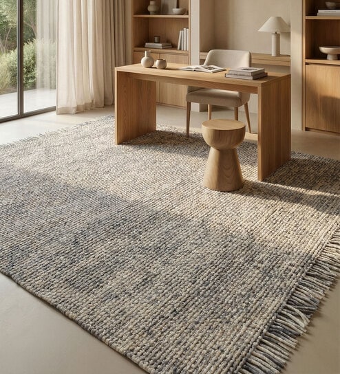 Soft Abstract Braided Rug 5X7'6 ft| Deep Navy & Tan Carpet Dhurrie