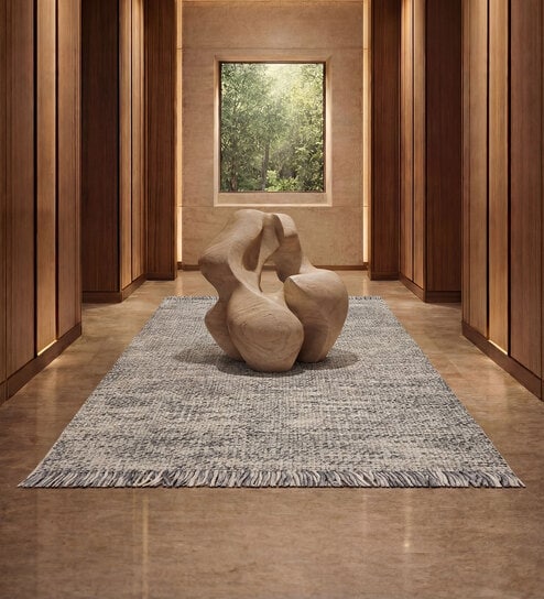 Soft Abstract Braided Rug 5X7'6 ft| Deep Navy & White Carpet Dhurrie