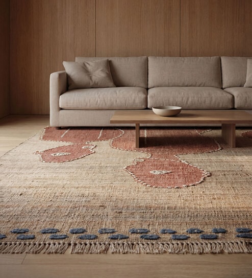 Soft Abstract People Art Rug 5X7'6 ft| Tan & Deep Navy Carpet Dhurrie