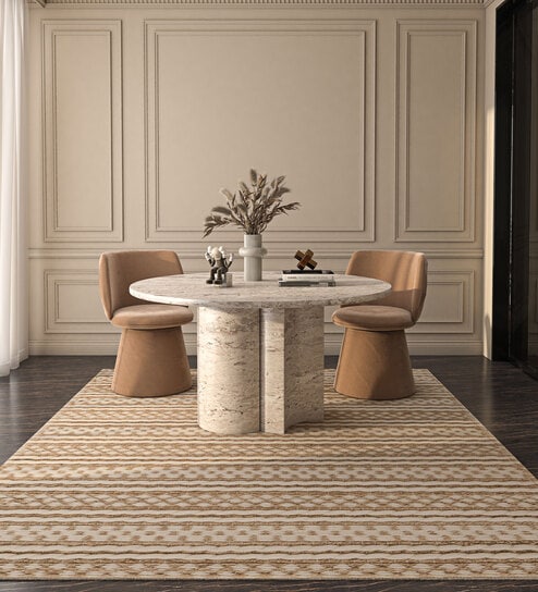 Soft Aztec Rug 3X5'6 ft| Tan & White Carpet Dhurrie